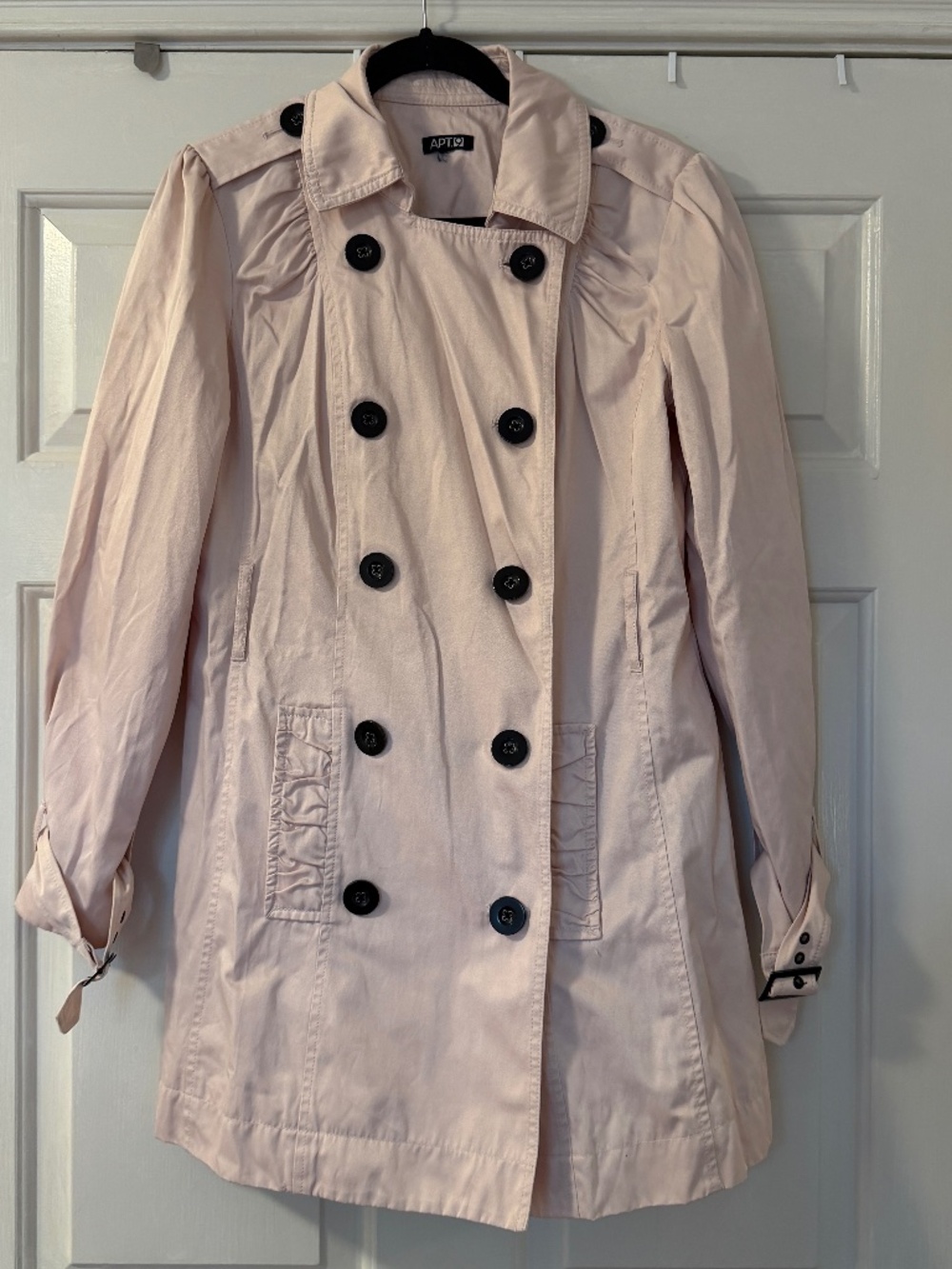 Apt 9 Light Pink Trench Coat Jacket Women's Sz Medium Double Breasted Mid Length